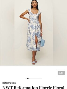 Reformation Cream Midi Dress with Blue Floral Print
